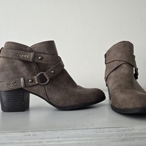 Women’s Taupe Suede Ankle Boots with Buckle Detail
